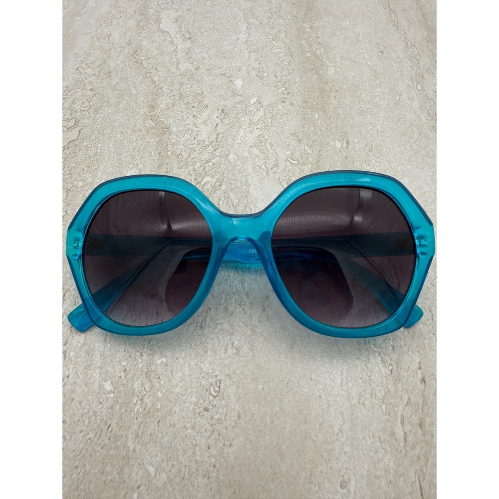Vintage 80s Turquoise Oversized Sunglasses Translucent Mod Retro Statement